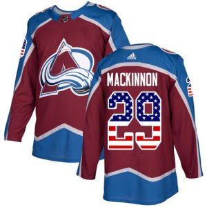 Herren Colorado Avalanche Eishockey Trikot Nathan MacKinnon #29 Authentic Burgundy Rot USA Flag Fashion